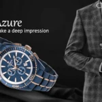 CHAIROS Azure watch with a stylish man in a suit in the background.