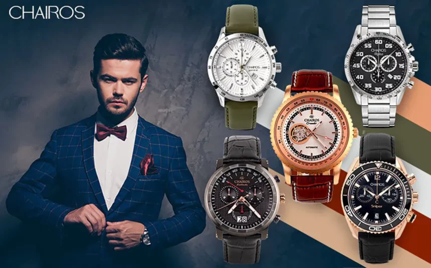A stylish young man with 5 CHAIROS watches in the frame