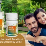 A young couple in a park with QNETs Nutriplus DailyHealth in the frame