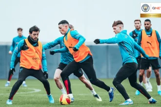 Mancity players training before a game