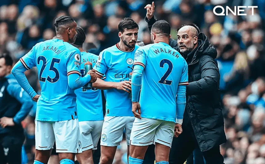 Pep Guardiola coaching his team