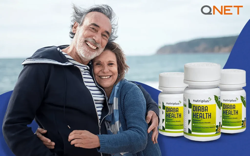 An aged couple smiling featuring DiabaHealth