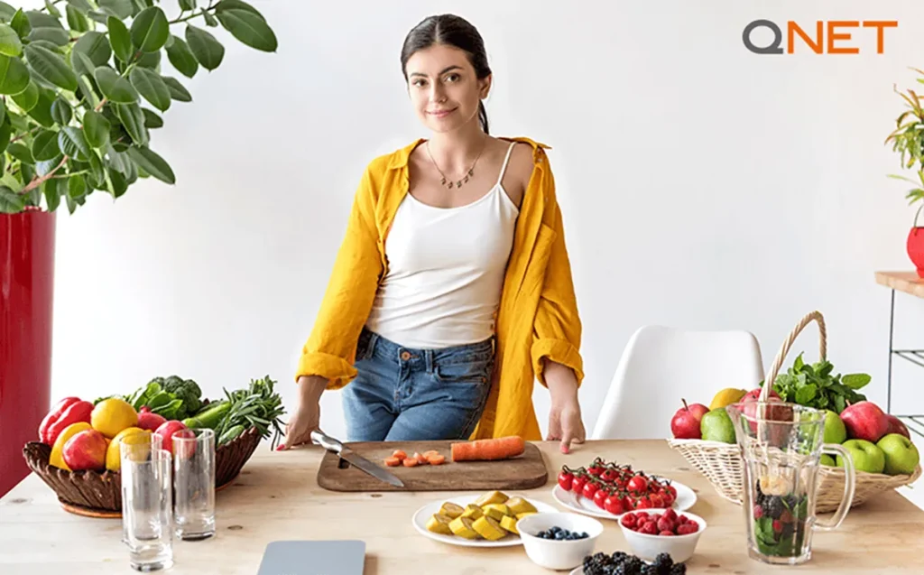 A girl enjoying the luxury of eating her favorite food items