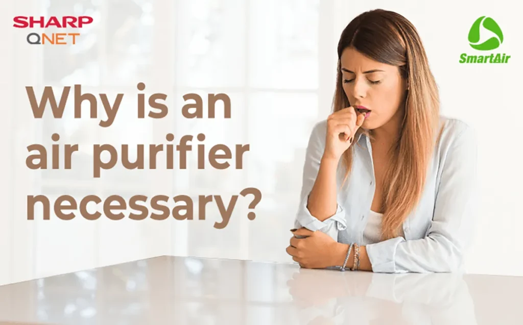 A young woman coughing due to poor indoor air quality