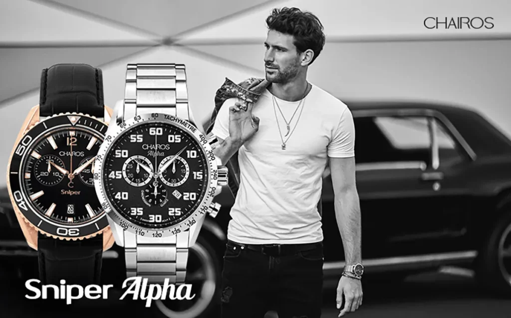 Chairos Sniper, Alpha and Sniper in a frame along with a stylish man and a car in the background.