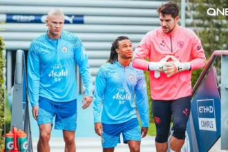 QNET-Mancity players Erling Haaland, Stefan Ortega and Nathan Ake taking stage