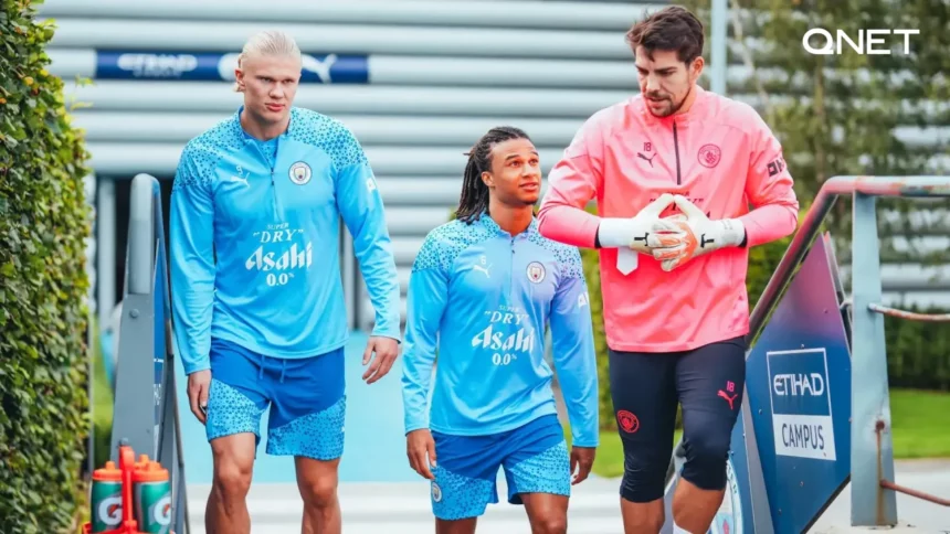 QNET-Mancity players Erling Haaland, Stefan Ortega and Nathan Ake taking stage